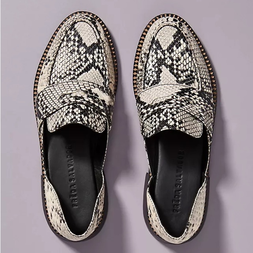 Freda Salvador Monochrome Snake Pattern Loafers